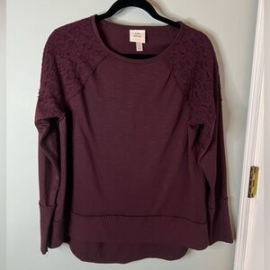 Knox Rose Reddish-Purple Lace-Shoulder Pullover